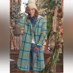 NWT Sundance Blue & Yellow lined hooded Petite Small Plaid Days Coat